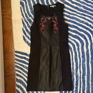 Rebecca Minkoff Faux Leather Black Dress with Floral Accents